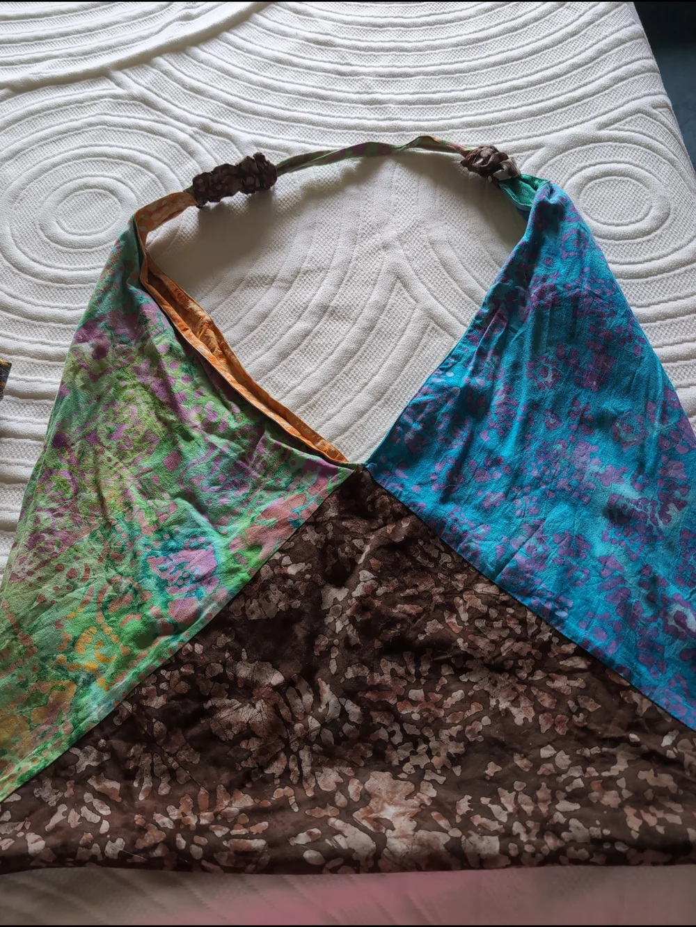 Colorblock Boho Triangle Bag - Teal, Orange, Purple